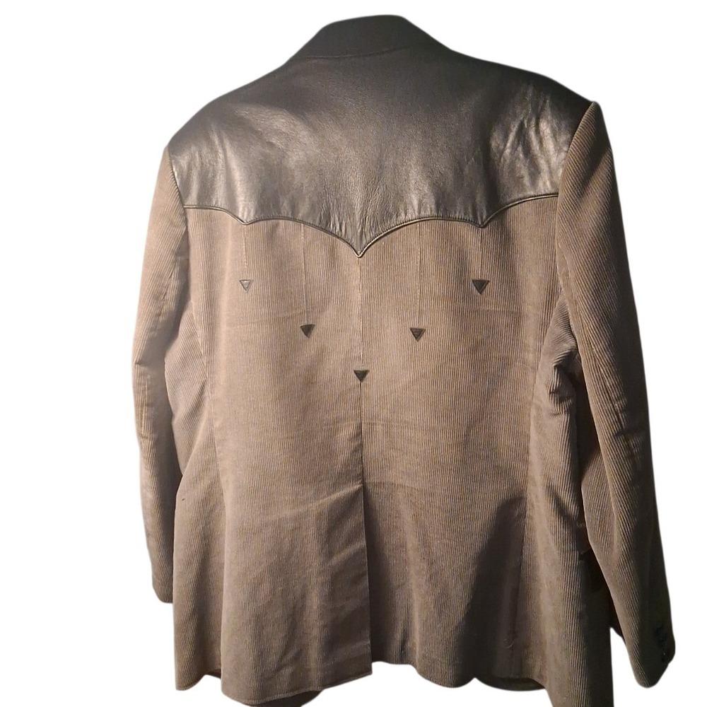 Vtg Pioneer Wear Men's Western Blazer Jacket Gray Corduroy Black Leather USA - Picture 5 of 13